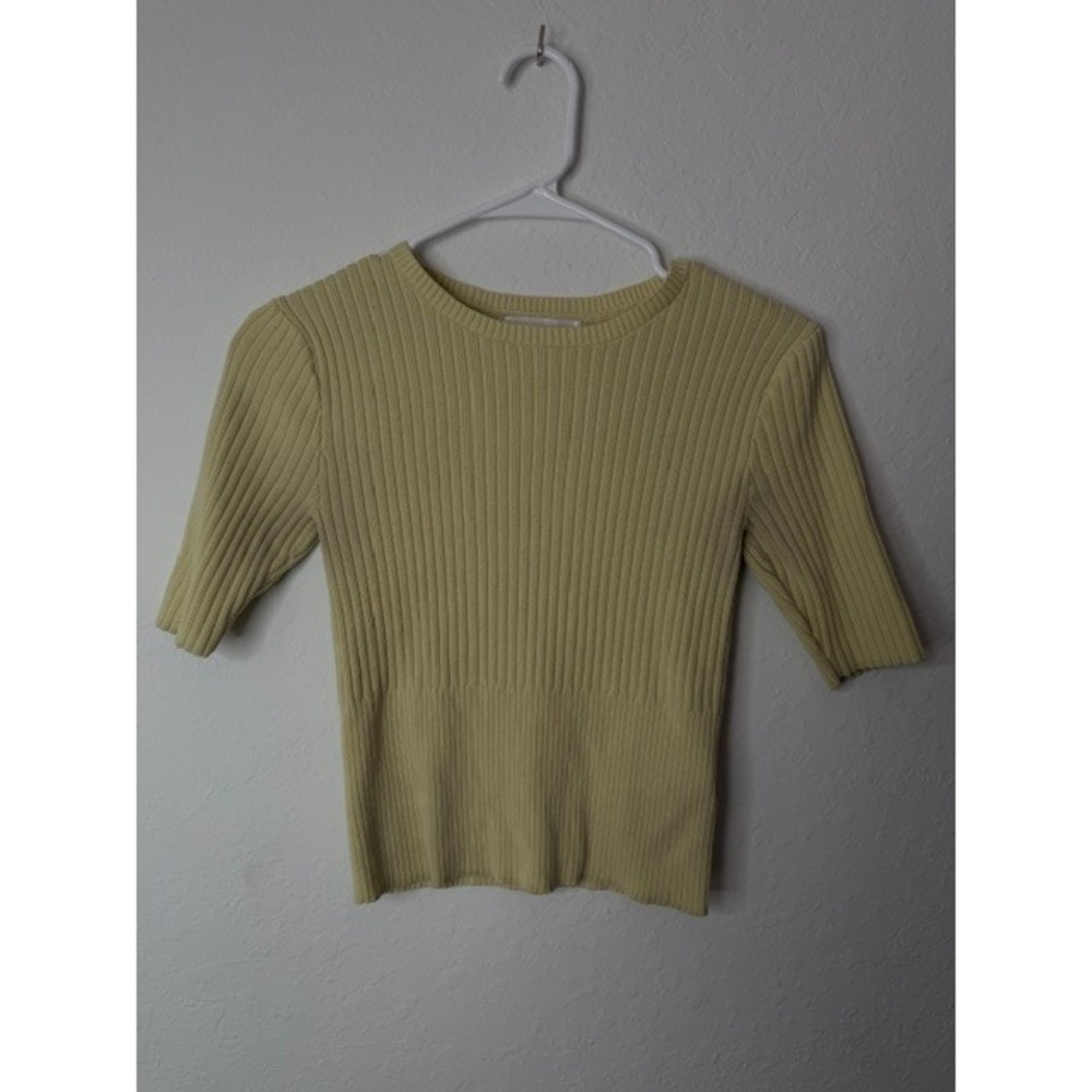 Bailey 44 Womens Ribbed Knit Short Sleeve Crew Neck Top Yellow Size S